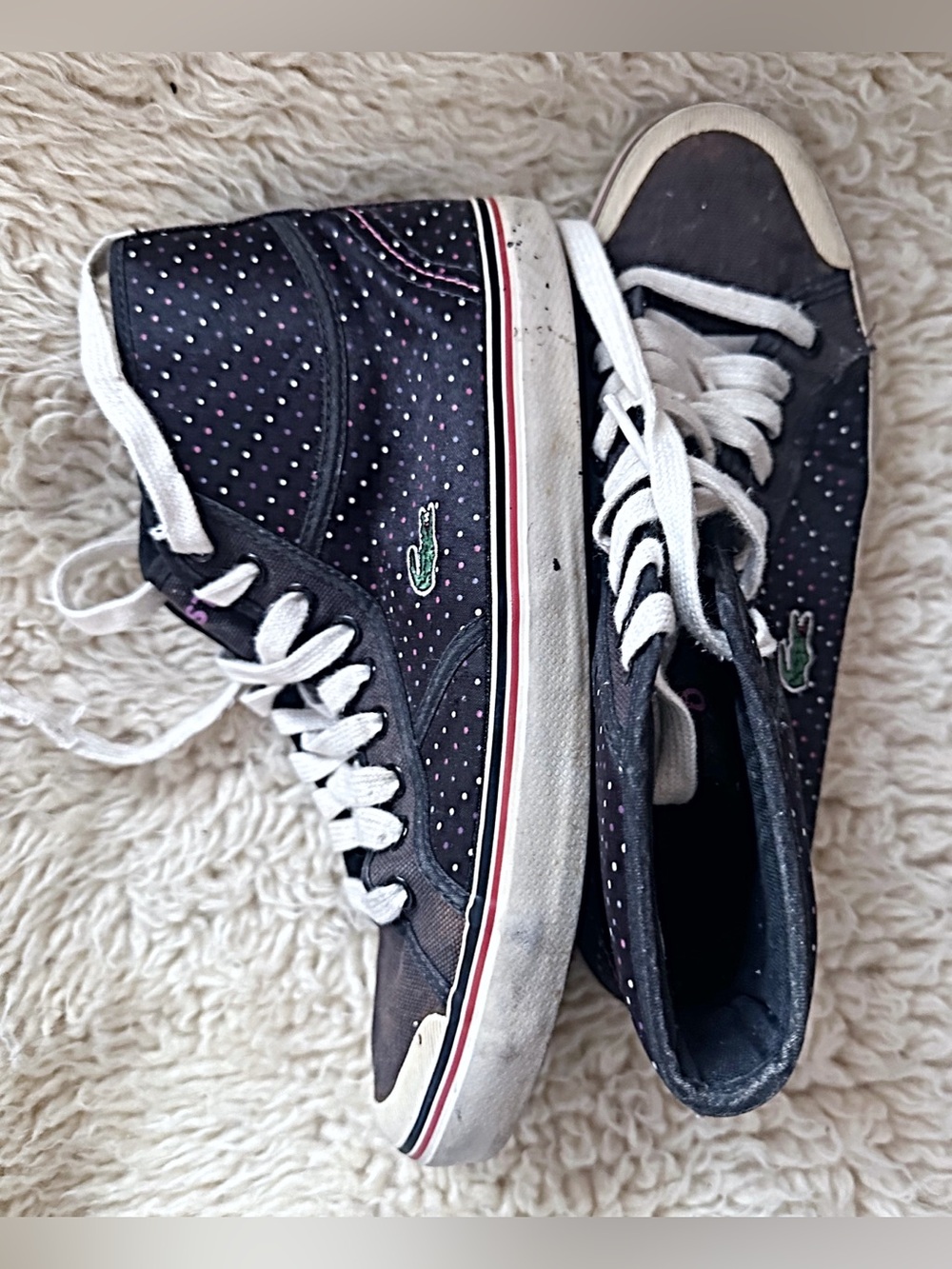 Lacoste Kids Navy Polka Dot High-Top Sneakers with White Laces